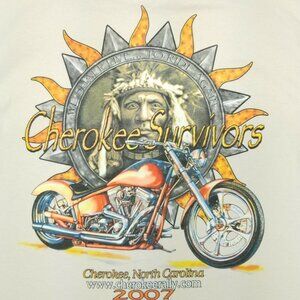 Anvil Cherokee Survivors 2007 Bike Rally Mens Size L T Shirt Double Sided Biker